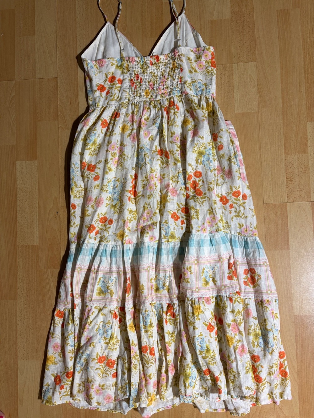 Spell Flora Linen Midi Dress Patch Pockets Large Cottage Whimsical‎ - Picture 14 of 16